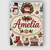 Personalised Name Cute Christmas Wreath Custom  Modern Room Accent Elegant Feature Canvas Wall Art Print Decor Picture Ready to Hang