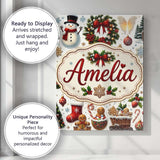 Personalised Name Cute Christmas Wreath Custom  Modern Room Accent Elegant Feature Canvas Wall Art Print Decor Picture Ready to Hang