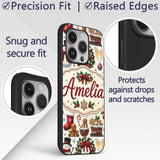 Cute Christmas Wreath Snowman Gingerbread Cookies Custom Name Protective Phone Case Mobile Cover Durable Everyday Smartphone Shock Resistant