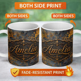 Personalized Custom Name Vintage Industrial Rust Texture with Structural Elements Seamless 11oz Ceramic Coffee Tea Mug White Large Handle