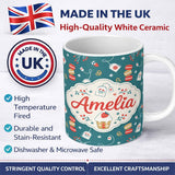 Personalized Custom Name Cute Macaron Cupcake Tea Bag Strawberry Seamless Pattern Lovely 11oz Ceramic Coffee Tea Mug White Large Handle
