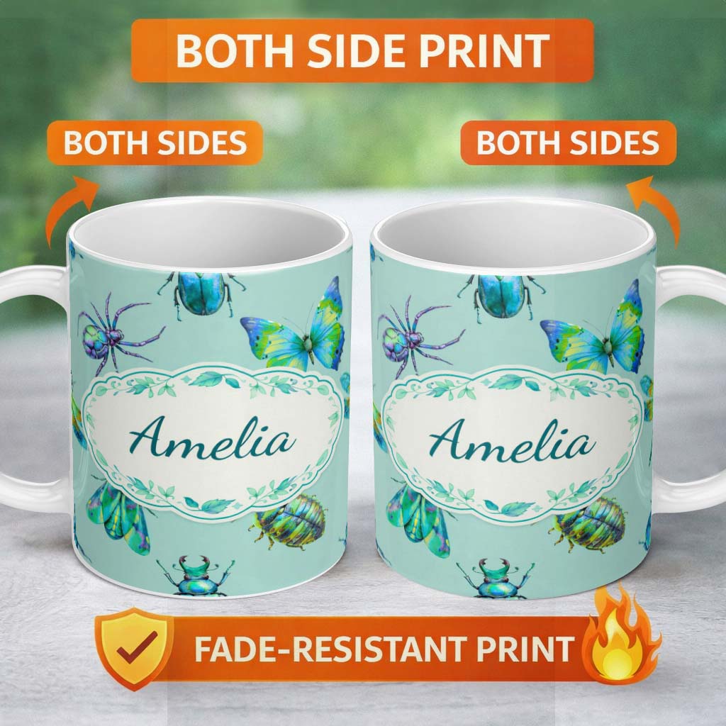 Personalized Custom Name Iridescent Multicolor Bubble Abstract Seamless Pattern Lovely 11oz Ceramic Coffee Tea Mug White Large Handle