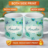 Personalized Custom Name Iridescent Multicolor Bubble Abstract Seamless Pattern Lovely 11oz Ceramic Coffee Tea Mug White Large Handle