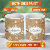 Personalized Custom Name Cute Woodland Animals Koala Kangaroo Bear Floral Pattern Brown 11oz Ceramic Coffee Tea Mug White Large Handle