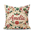 Custom Name Festive Christmas Ornaments Leaves Seamless Pattern Square Filled Cushion Throw Pillow Sofa Bed Home Decor Zip Washable UK Made