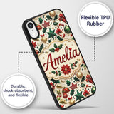Festive Christmas Stars Ornaments Holly Leaves Custom Name Protective Phone Case Mobile Cover Durable Everyday Smartphone Shock Resistant