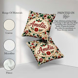 Custom Name Festive Christmas Ornaments Leaves Seamless Pattern Square Filled Cushion Throw Pillow Sofa Bed Home Decor Zip Washable UK Made