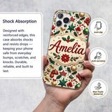 Festive Christmas Stars Ornaments Holly Leaves Custom Name Protective Phone Case Mobile Cover Durable Everyday Smartphone Shock Resistant