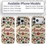 Festive Christmas Stars Ornaments Holly Leaves Custom Name Protective Phone Case Mobile Cover Durable Everyday Smartphone Shock Resistant