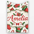 Cute Christmas Stockings Gifts Candy Cane Holly Seamless Pattern  Personalised Custom Name Super Soft Fleece Blanket Bed Sofa Throw