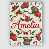 Personalised Name Cute Christmas Stockings Custom  Unique Gift Idea Elegant Feature Canvas Wall Art Print Decor Picture Ready to Hang