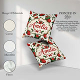 Custom Name Christmas Stockings Gifts Candy Cane Holly Seamless Square Filled Cushion Throw Pillow Sofa Bed Home Decor Zip Washable UK Made