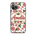 Red White Peppermint Candy Swirl Holly Seamless Custom Name Protective Phone Case Mobile Cover Durable Everyday Smartphone Shock Resistant