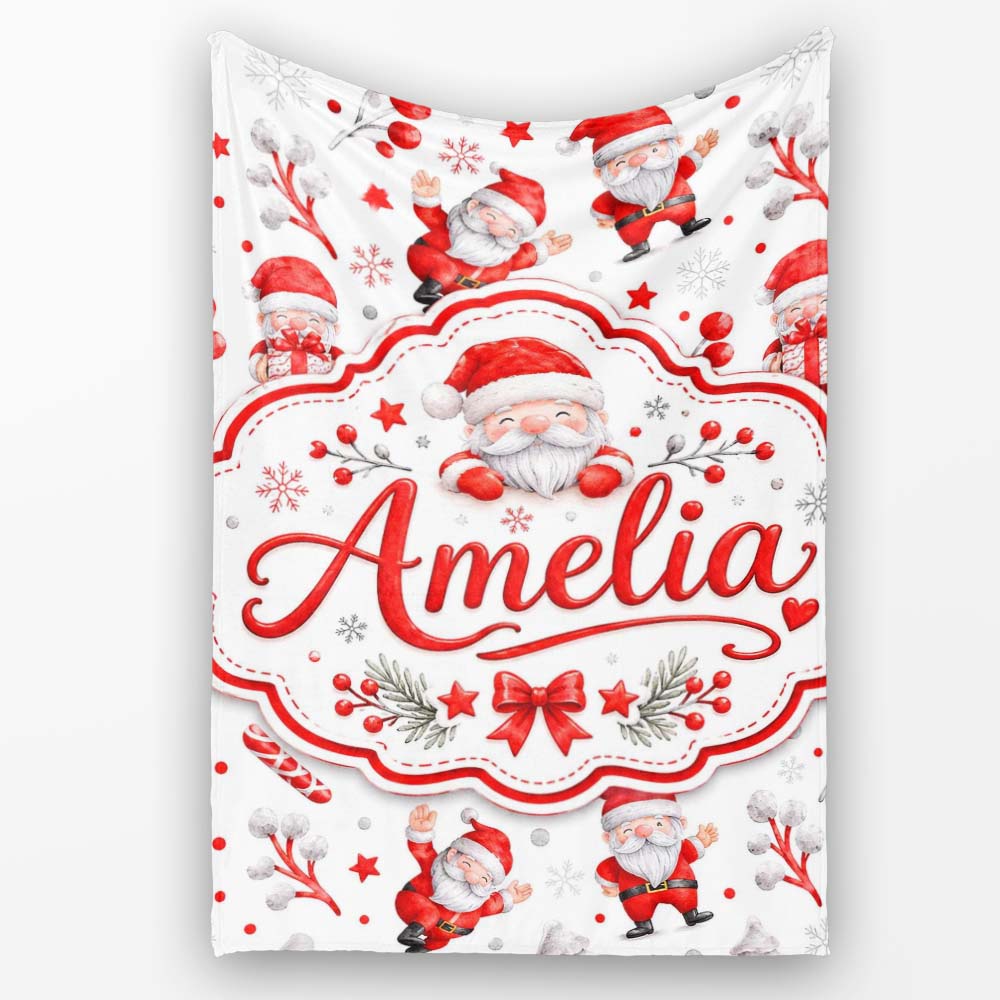 Cute Santa Claus Gift Stars Snowflakes Seamless Pattern Lovely  Personalised Custom Name Super Soft Fleece Blanket Bed Sofa Throw