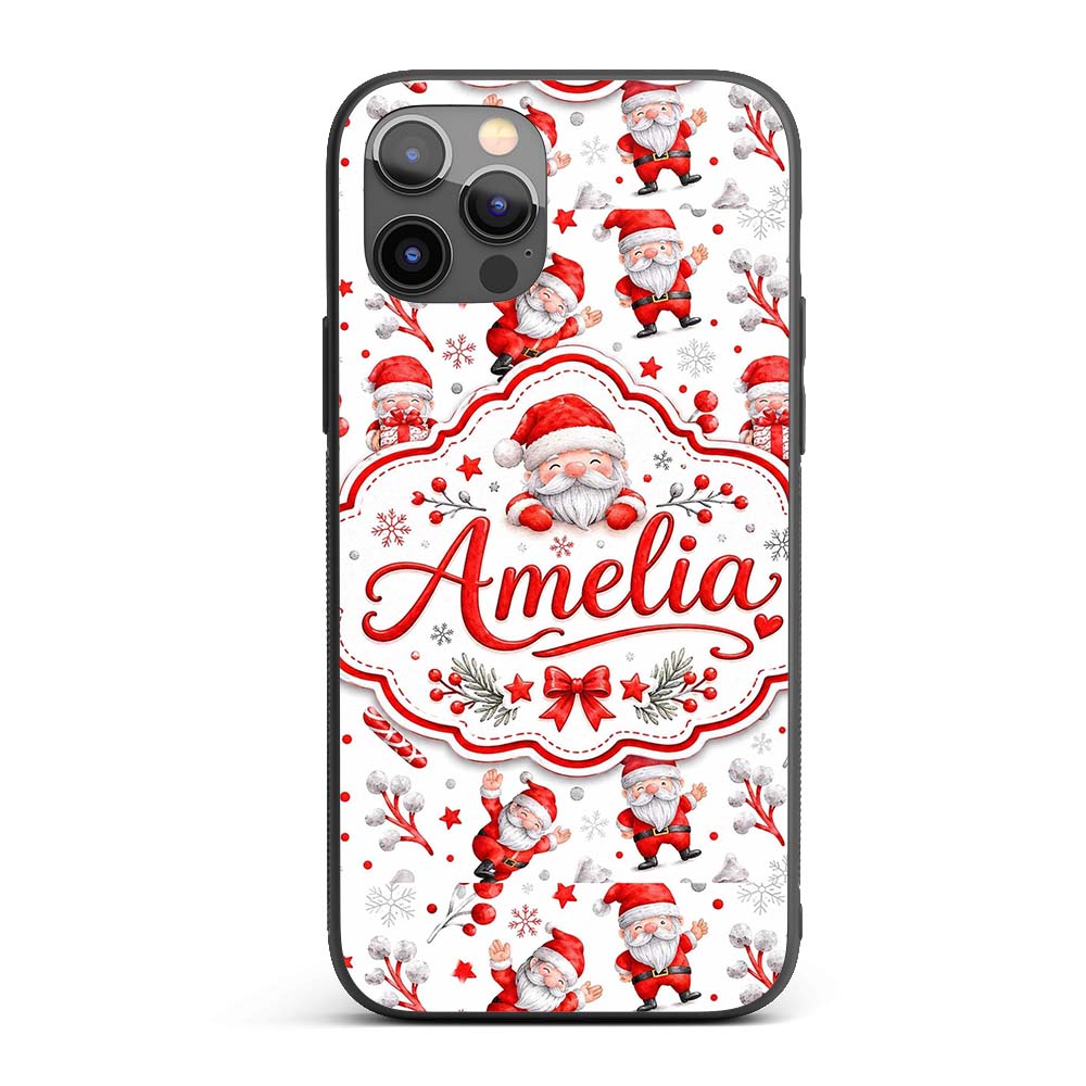 Cute Santa Claus Gift Stars Snowflakes Seamless Custom Name Protective Phone Case Mobile Cover Durable Everyday Smartphone Shock Resistant