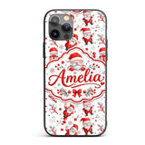 Cute Santa Claus Gift Stars Snowflakes Seamless Custom Name Protective Phone Case Mobile Cover Durable Everyday Smartphone Shock Resistant