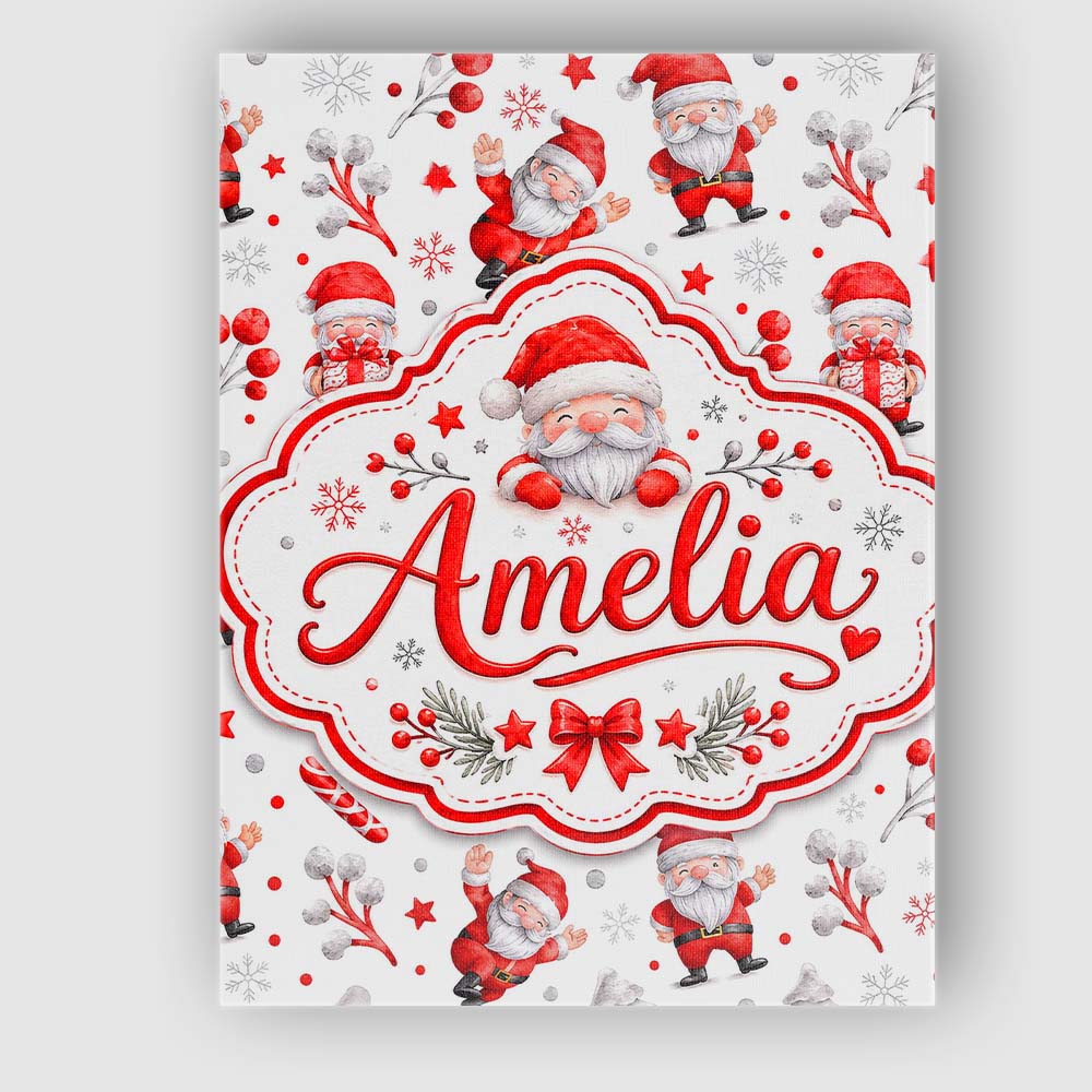 Personalised Name Cute Santa Claus Custom  Stylish Home Interior Unique Gift Idea Canvas Wall Art Print Decor Picture Ready to Hang