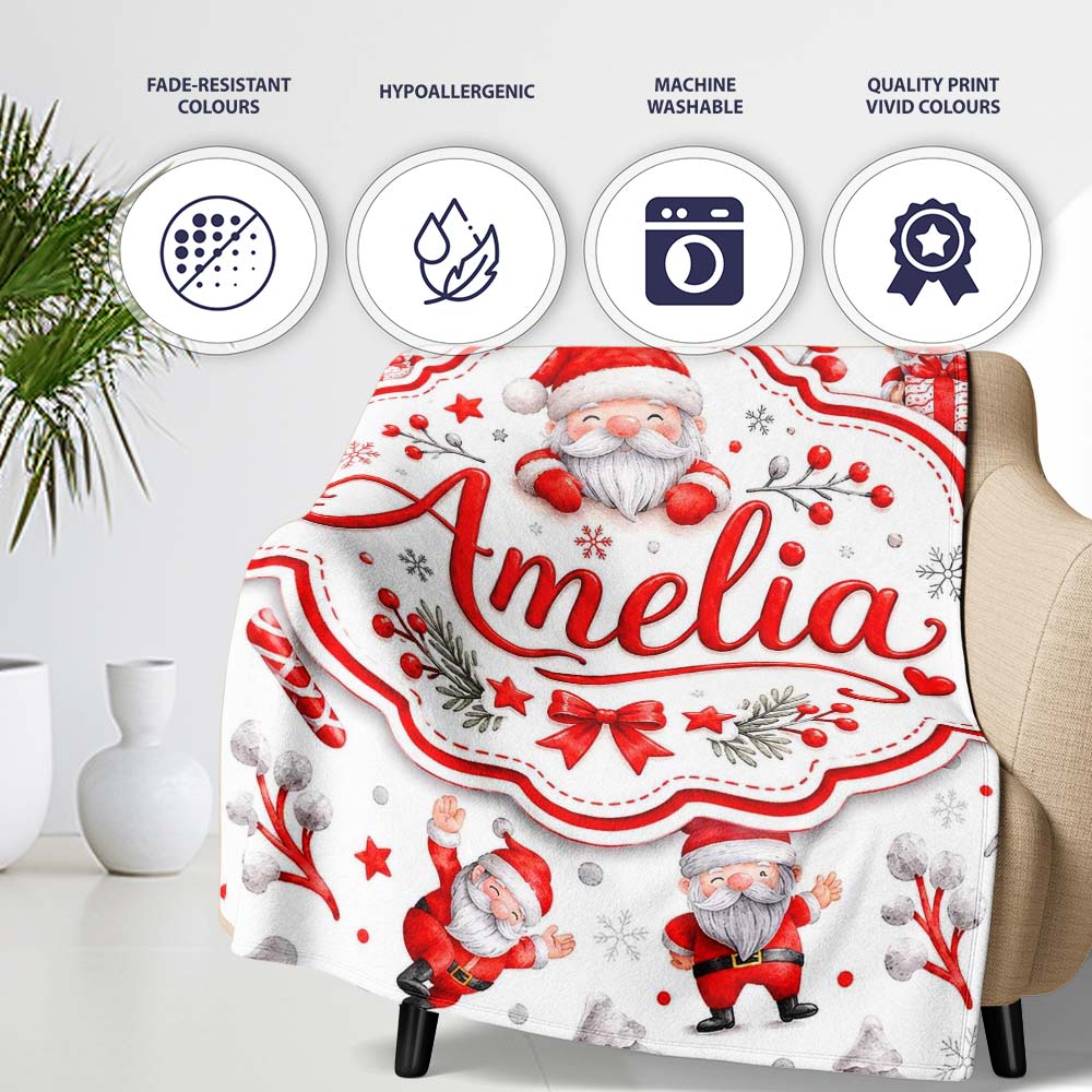 Cute Santa Claus Gift Stars Snowflakes Seamless Pattern Lovely  Personalised Custom Name Super Soft Fleece Blanket Bed Sofa Throw