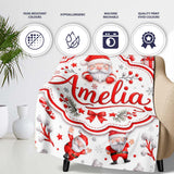 Cute Santa Claus Gift Stars Snowflakes Seamless Pattern Lovely  Personalised Custom Name Super Soft Fleece Blanket Bed Sofa Throw