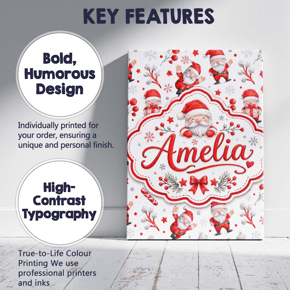Personalised Name Cute Santa Claus Custom  Stylish Home Interior Unique Gift Idea Canvas Wall Art Print Decor Picture Ready to Hang