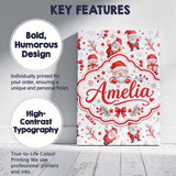 Personalised Name Cute Santa Claus Custom  Stylish Home Interior Unique Gift Idea Canvas Wall Art Print Decor Picture Ready to Hang
