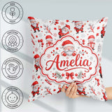Custom Name Cute Santa Claus Stars Snowflakes Seamless Pattern Square Filled Cushion Throw Pillow Sofa Bed Home Decor Zip Washable UK Made