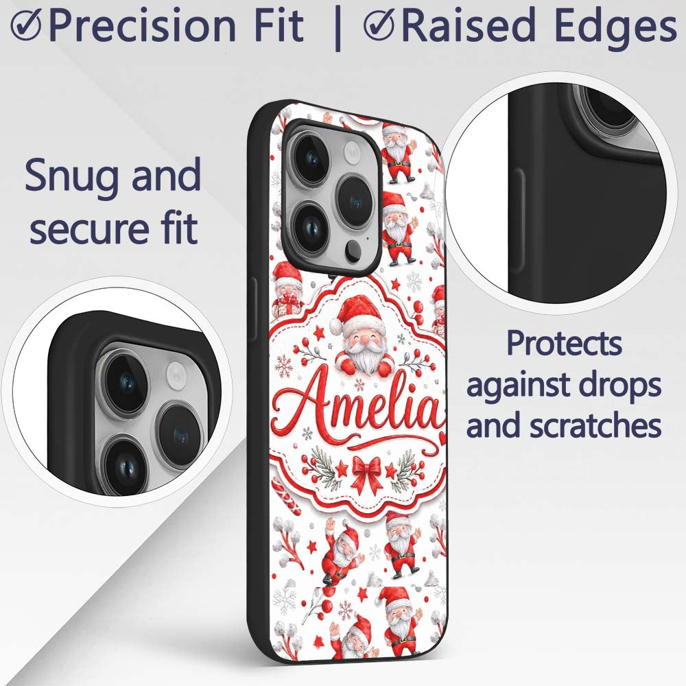 Cute Santa Claus Gift Stars Snowflakes Seamless Custom Name Protective Phone Case Mobile Cover Durable Everyday Smartphone Shock Resistant
