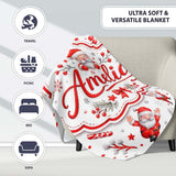 Cute Santa Claus Gift Stars Snowflakes Seamless Pattern Lovely  Personalised Custom Name Super Soft Fleece Blanket Bed Sofa Throw