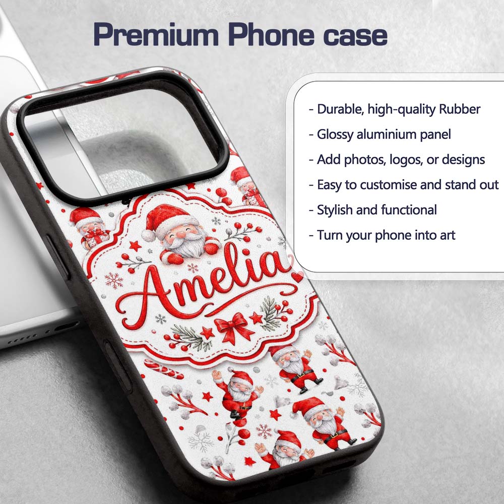 Cute Santa Claus Gift Stars Snowflakes Seamless Custom Name Protective Phone Case Mobile Cover Durable Everyday Smartphone Shock Resistant