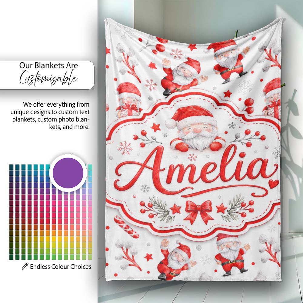 Cute Santa Claus Gift Stars Snowflakes Seamless Pattern Lovely  Personalised Custom Name Super Soft Fleece Blanket Bed Sofa Throw