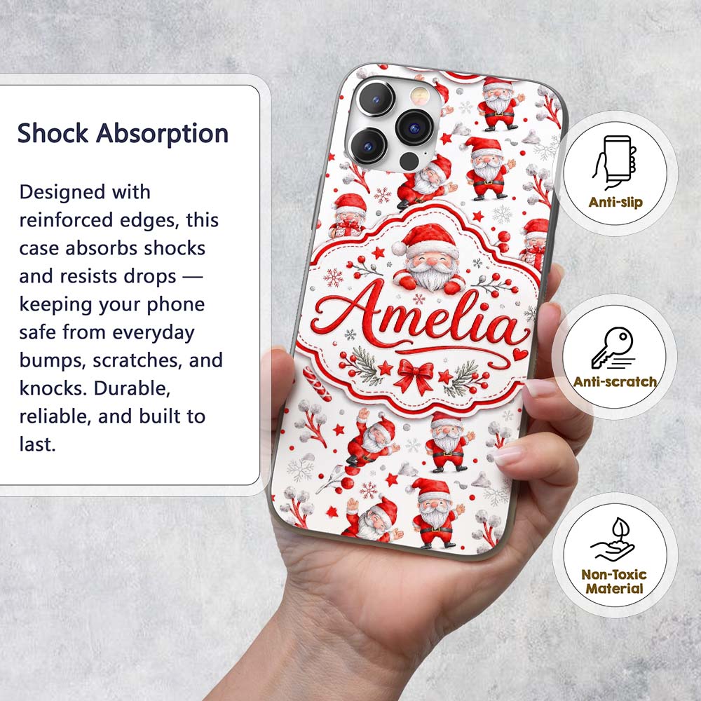 Cute Santa Claus Gift Stars Snowflakes Seamless Custom Name Protective Phone Case Mobile Cover Durable Everyday Smartphone Shock Resistant