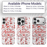 Cute Santa Claus Gift Stars Snowflakes Seamless Custom Name Protective Phone Case Mobile Cover Durable Everyday Smartphone Shock Resistant