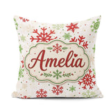 Custom Name Red Green Snowflake Winter Holiday Seamless Pattern Square Filled Cushion Throw Pillow Sofa Bed Home Decor Zip Washable UK Made