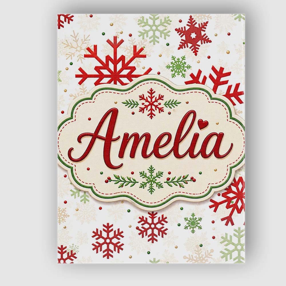 Personalised Name Red Green Snowflake Custom Modern Room Accent Creative Decorator Style Canvas Wall Art Print Decor Picture Ready to Hang