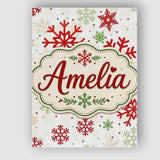 Personalised Name Red Green Snowflake Custom Modern Room Accent Creative Decorator Style Canvas Wall Art Print Decor Picture Ready to Hang