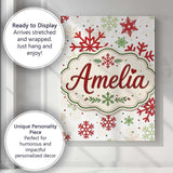 Personalised Name Red Green Snowflake Custom Modern Room Accent Creative Decorator Style Canvas Wall Art Print Decor Picture Ready to Hang