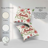Custom Name Red Green Snowflake Winter Holiday Seamless Pattern Square Filled Cushion Throw Pillow Sofa Bed Home Decor Zip Washable UK Made
