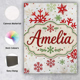 Personalised Name Red Green Snowflake Custom Modern Room Accent Creative Decorator Style Canvas Wall Art Print Decor Picture Ready to Hang