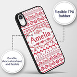 Scandinavian Red Nordic Knit Snowflake Pattern Custom Name Protective Phone Case Mobile Cover Durable Everyday Smartphone Shock Resistant