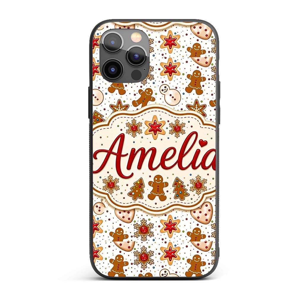 Cute Gingerbread Cookies Stars Hearts Snowflakes Custom Name Protective Phone Case Mobile Cover Durable Everyday Smartphone Shock Resistant