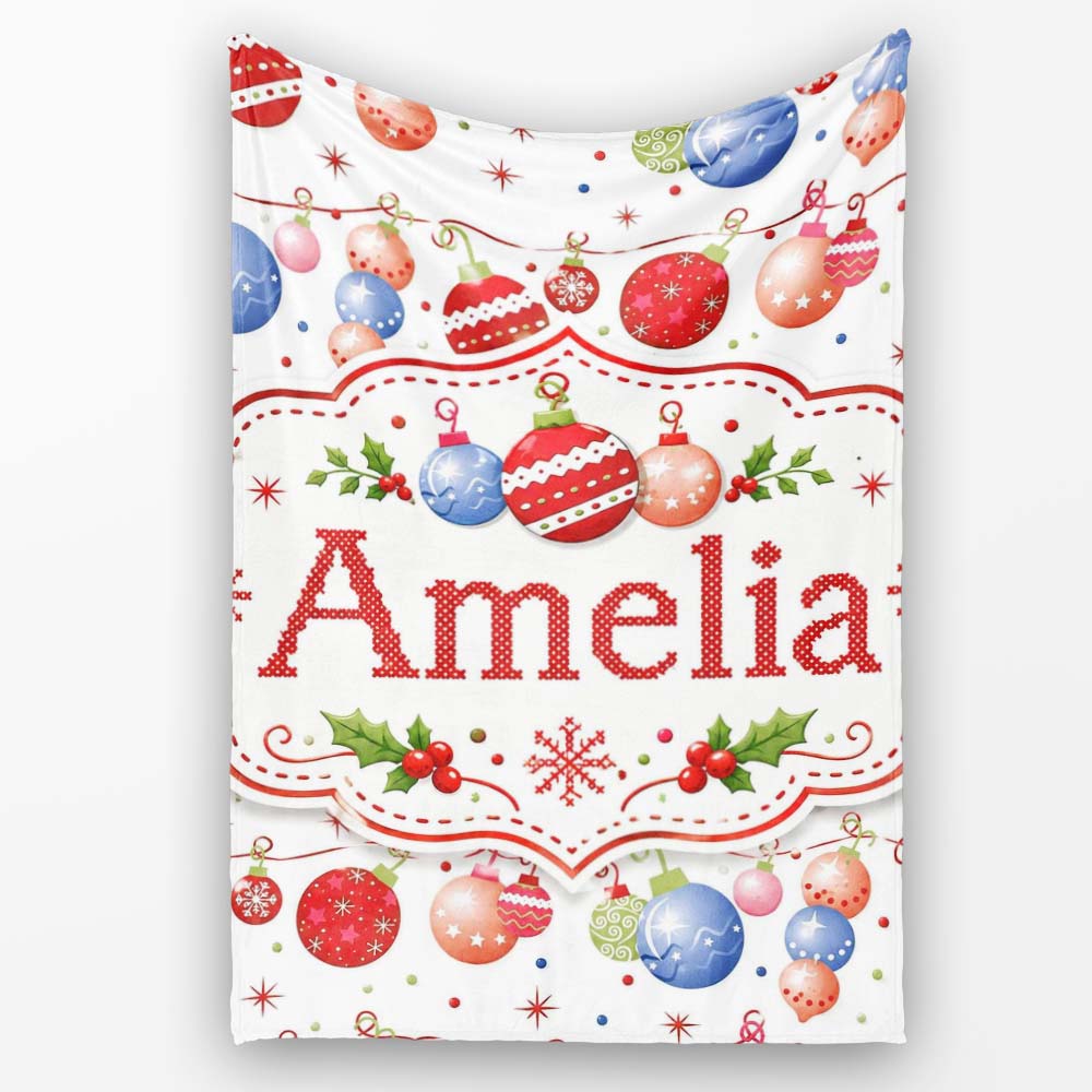 Christmas Hanging Baubles Garland Stars Seamless Pattern Lovely  Personalised Custom Name Super Soft Fleece Blanket Bed Sofa Throw