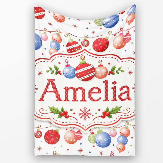 Christmas Hanging Baubles Garland Stars Seamless Pattern Lovely  Personalised Custom Name Super Soft Fleece Blanket Bed Sofa Throw