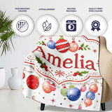 Christmas Hanging Baubles Garland Stars Seamless Pattern Lovely  Personalised Custom Name Super Soft Fleece Blanket Bed Sofa Throw