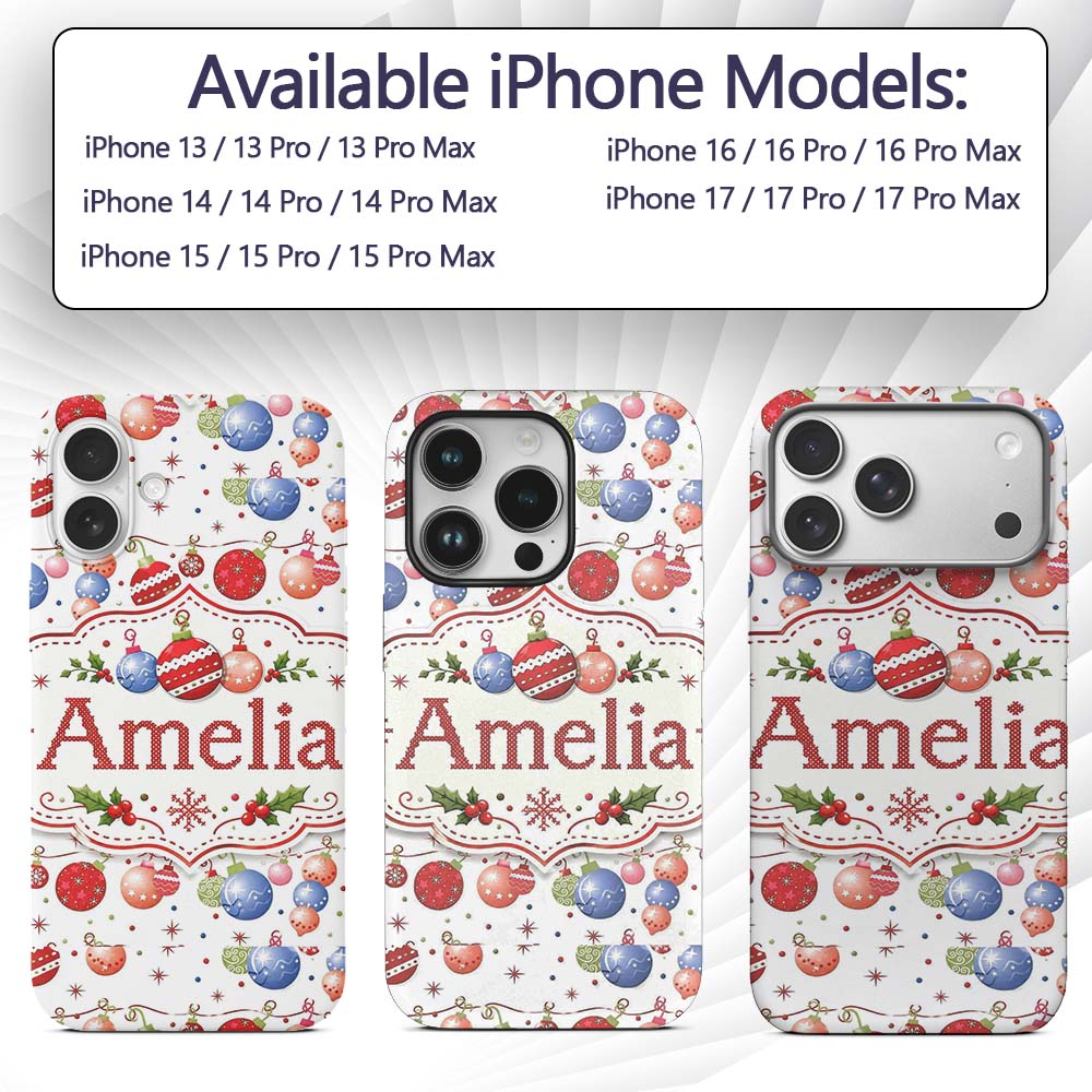 Christmas Hanging Baubles Garland Stars Seamless Custom Name Protective Phone Case Mobile Cover Durable Everyday Smartphone Shock Resistant