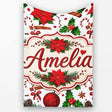 Festive Poinsettia Holly Candy Cane Cinnamon Seamless Pattern Lovely  Personalised Custom Name Super Soft Fleece Blanket Bed Sofa Throw