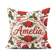 Custom Name Festive Poinsettia Holly Candy Cane Cinnamon Pattern Square Filled Cushion Throw Pillow Sofa Bed Home Decor Zip Washable UK Made