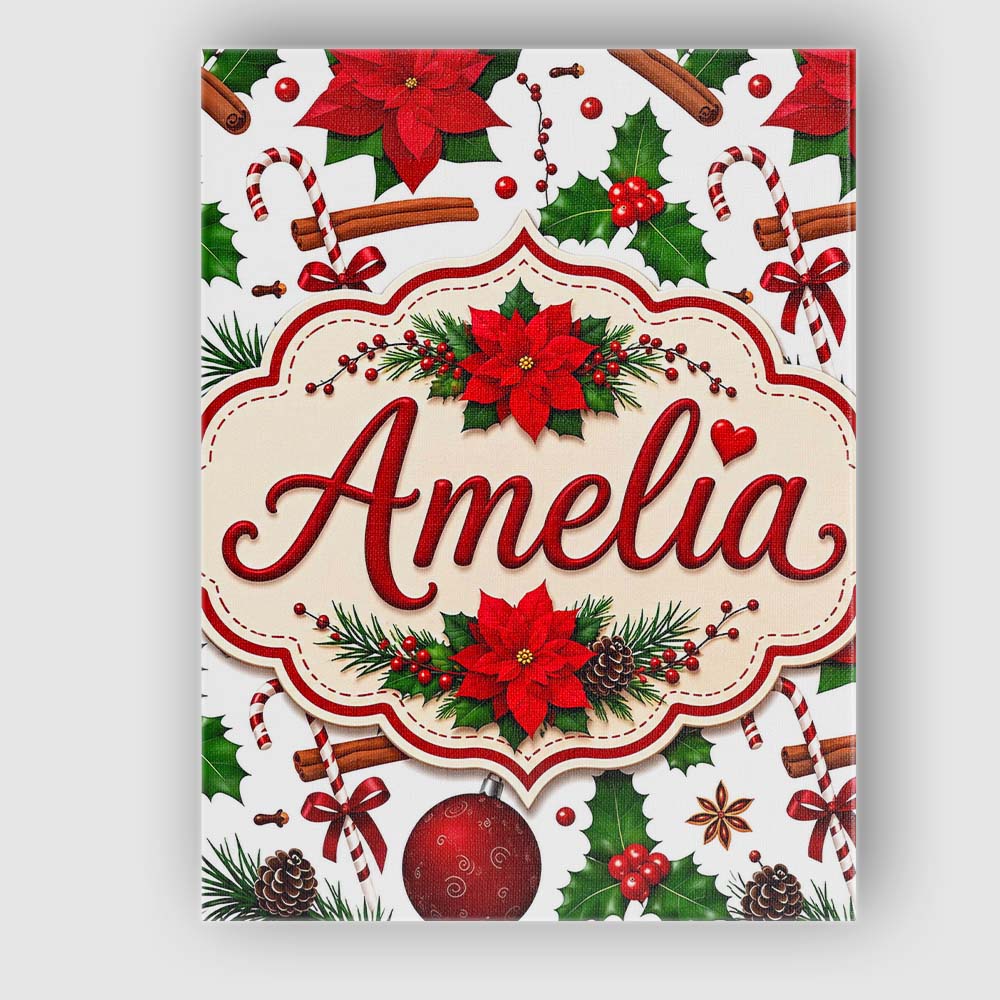 Personalised Name Festive Poinsettia Holly Custom  Unique Gift Idea Elegant Feature Canvas Wall Art Print Decor Picture Ready to Hang