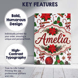Personalised Name Festive Poinsettia Holly Custom  Unique Gift Idea Elegant Feature Canvas Wall Art Print Decor Picture Ready to Hang