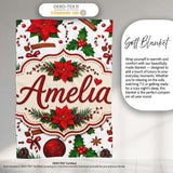 Festive Poinsettia Holly Candy Cane Cinnamon Seamless Pattern Lovely  Personalised Custom Name Super Soft Fleece Blanket Bed Sofa Throw