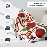 Festive Poinsettia Holly Candy Cane Cinnamon Seamless Pattern Lovely  Personalised Custom Name Super Soft Fleece Blanket Bed Sofa Throw
